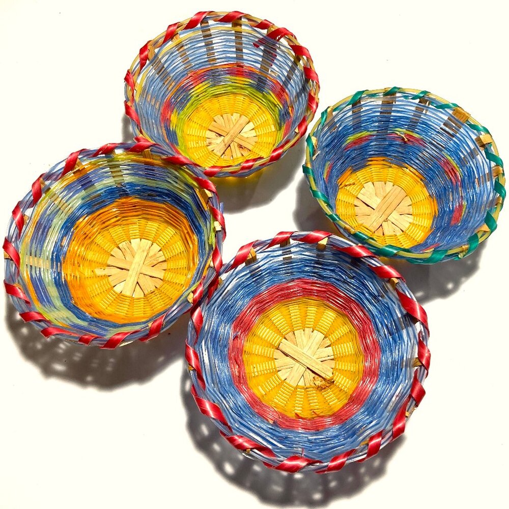 Set of 4 Woven Guatemalan Serving Baskets